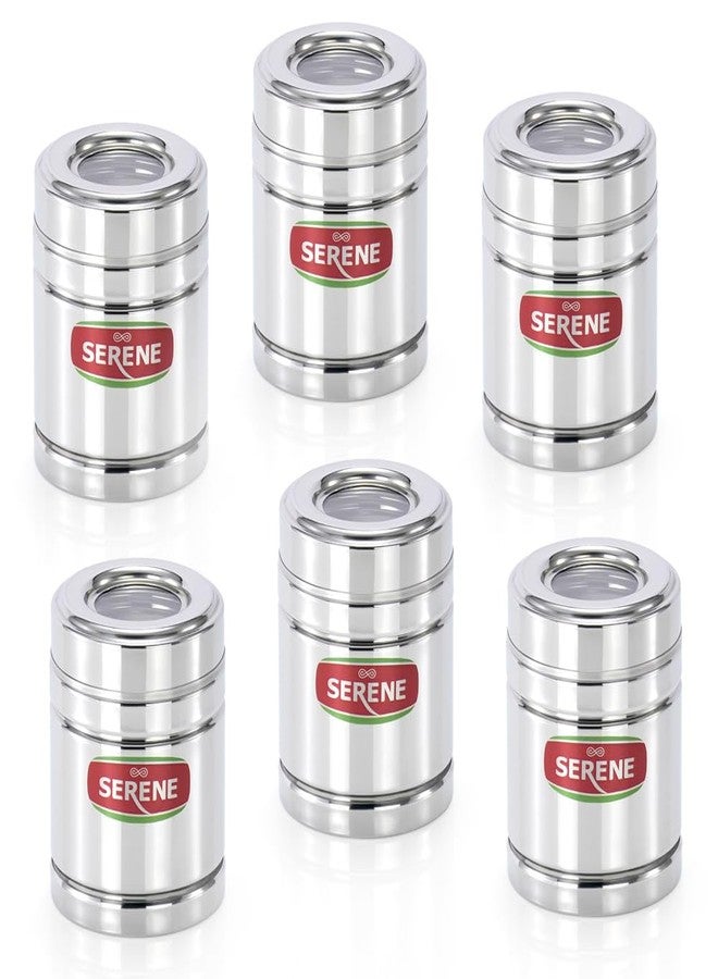 Serene 9101 Stainless Steel Top See-Through Transparent Container | Transparent Lid | Airtight Steel Containers | Multipurpose Kitchen Storage for Spices, Snacks & More | 300 ML Each | 6 Pcs - Image 1